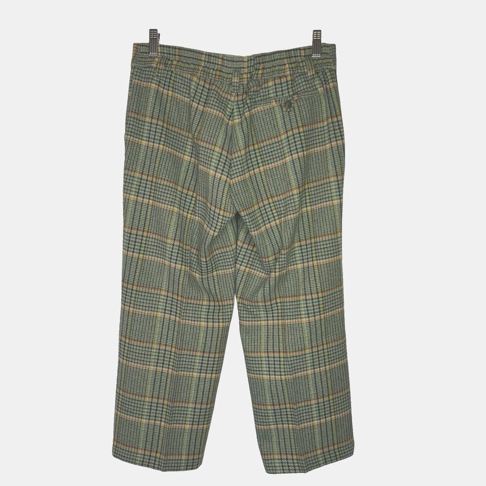 Sisley Womens 42 Small Green Plaid 25 % Wool Blend Cropped Pants Boho Retro Chic - Picture 2 of 16
